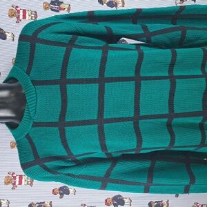 Vintage block pattern green & black chunky slouchy LG casual knit sweater